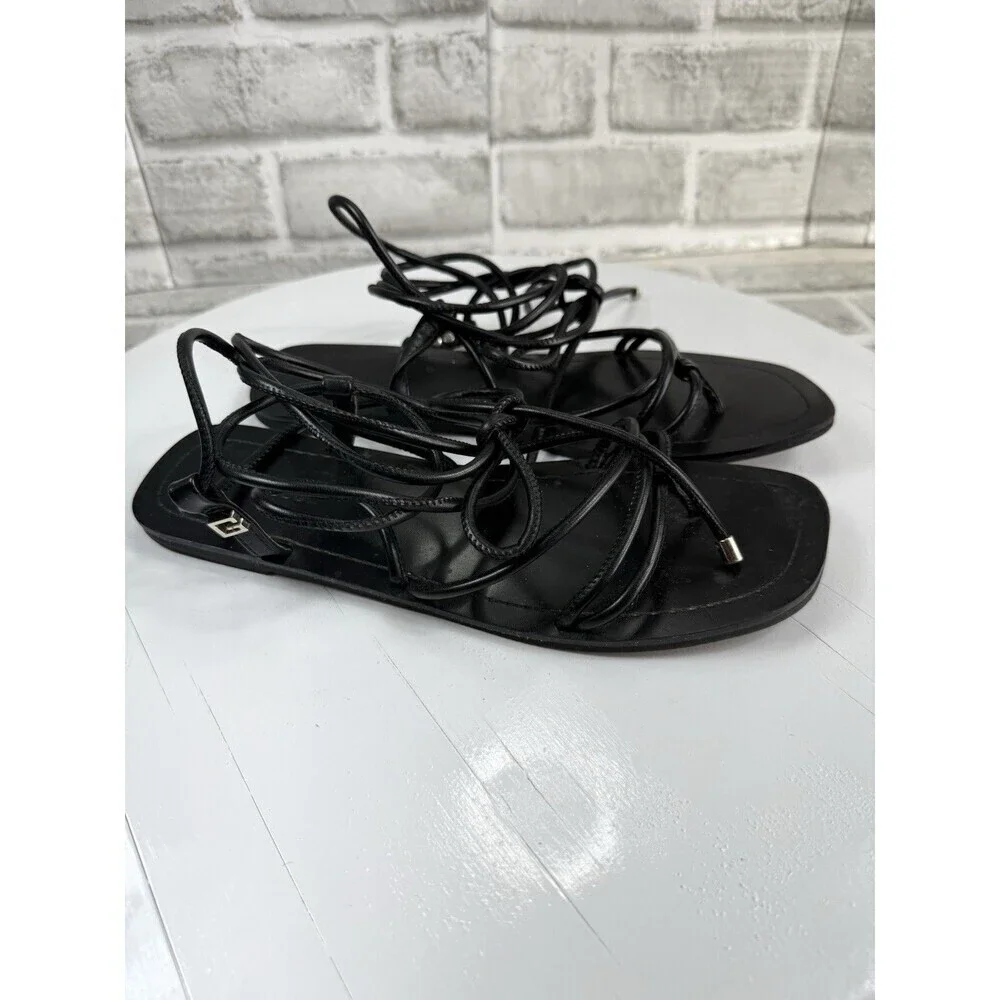 Guess Women's Size 8.5 Black Leather Gladiator Leg/Ankle Strap Sandals